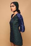 Somya Goyal_Green Organza, Viscose V-neck Electric Vein Dress _Online_at_Aza_Fashions