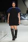 Buy_Somya Goyal_Black Viscose, Polyester, Spandex Round Neck Raglan Dress With Blue Cape _at_Aza_Fashions