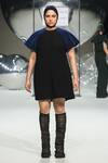 Shop_Somya Goyal_Black Viscose, Polyester, Spandex Round Neck Raglan Dress With Blue Cape _at_Aza_Fashions