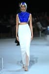 Somya Goyal_Blue Viscose, Polyester, Spandex Round Neck Volt Texture Top _Online_at_Aza_Fashions