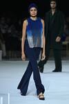 Somya Goyal_Blue Viscose, Polyester, Spandex Crew Neck Gradient Abyss Top _Online_at_Aza_Fashions