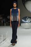 Somya Goyal_Blue Viscose, Polyester, Spandex Crew Neck Gradient Abyss Top _at_Aza_Fashions