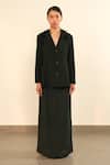 Somya Goyal_Green Viscose, Polyester, Spandex Collared Forest Armour Jacket _Online_at_Aza_Fashions