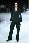Buy_Somya Goyal_Green Viscose, Polyester, Spandex Forest Trousers _at_Aza_Fashions