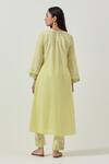 Shop_Priya Chaudhary_Yellow Cotton Embroidery Split V-neck Machine Kurta Set _at_Aza_Fashions