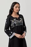 Buy_Priya Chaudhary_Black Cotton Embroidery Split V-neck Machine Kurta Set _Online_at_Aza_Fashions