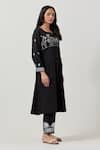 Shop_Priya Chaudhary_Black Cotton Embroidery Split V-neck Machine Kurta Set _Online_at_Aza_Fashions