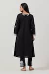 Shop_Priya Chaudhary_Black Cotton Embroidery Split V-neck Machine Kurta Set _at_Aza_Fashions
