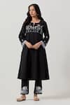Buy_Priya Chaudhary_Black Cotton Embroidery Split V-neck Machine Kurta Set 