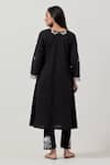 Shop_Priya Chaudhary_Black Cotton Embroidery Split V-neck Kurta Pant Set _at_Aza_Fashions