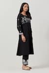 Priya Chaudhary_Black Cotton Embroidery Split V-neck Kurta Pant Set _Online_at_Aza_Fashions