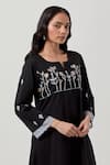 Shop_Priya Chaudhary_Black Cotton Embroidery Split V-neck Kurta Pant Set _Online_at_Aza_Fashions