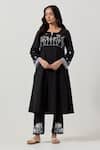 Buy_Priya Chaudhary_Black Cotton Embroidery Split V-neck Kurta Pant Set _at_Aza_Fashions
