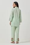 Shop_Priya Chaudhary_Green Cotton Embroidery Collared Machine Kurta And Pant Set _at_Aza_Fashions