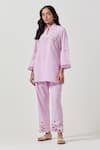 Buy_Priya Chaudhary_Pink Cotton Embroidery, Cut Work Collared Machine Kurta Pant Set _Online_at_Aza_Fashions