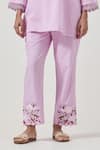 Shop_Priya Chaudhary_Pink Cotton Embroidery, Cut Work Collared Machine Kurta Pant Set _Online_at_Aza_Fashions