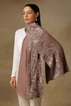 Buy_Shaza_Brown Zari Detailing Vineyard Stole _at_Aza_Fashions