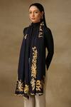 Shaza_Yellow Midnight Blue Applique Stole _Online_at_Aza_Fashions