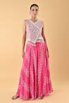 Buy_Keith Gomes_Pink Chiffon, Crepe Embroidery V-neck Designer Set _at_Aza_Fashions
