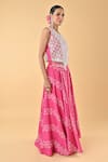 Keith Gomes_Pink Chiffon, Crepe Embroidery V-neck Designer Set _Online_at_Aza_Fashions