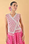Buy_Keith Gomes_Pink Chiffon, Crepe Embroidery V-neck Designer Set _Online_at_Aza_Fashions