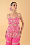 Shop_Keith Gomes_Pink Chiffon, Crepe Embroidery, Tassels Square Neck Tunic Palazzo Set _Online_at_Aza_Fashions