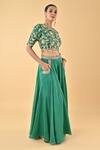 Shop_Keith Gomes_Green Silk Organza Tassels, Embroidery, Sequins Round Neck Set _Online_at_Aza_Fashions