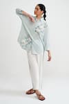 Buy_Rainas_Aqua Cotton, Linen Embroidery Collared Floral Set _at_Aza_Fashions