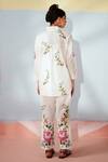 Shop_Rainas_White Cotton, Linen Embroidery Collared Cross Stitch Flora Set _at_Aza_Fashions