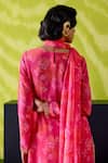 Shop_Deep Thee_Fuchsia Crepe, Silk, Organza Sequins Round Neck Pink Floral Print Kurta Set _at_Aza_Fashions
