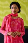 Deep Thee_Fuchsia Crepe, Silk, Organza Sequins Round Neck Pink Floral Print Kurta Set _Online_at_Aza_Fashions