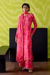 Buy_Deep Thee_Fuchsia Crepe, Silk, Organza Sequins Round Neck Pink Floral Print Kurta Set _Online_at_Aza_Fashions