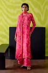 Buy_Deep Thee_Fuchsia Crepe, Silk, Organza Sequins Round Neck Pink Floral Print Kurta Set _at_Aza_Fashions