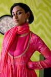 Deep Thee_Fuchsia Crepe, Silk, Chanderi Sequins Round Floral Print Gather Anarkali Set _Online_at_Aza_Fashions