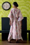 Shop_Deep Thee_Ivory Crepe, Silk Cut Work V-neck Floral Print Kaftan _at_Aza_Fashions