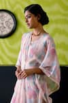 Deep Thee_Ivory Crepe, Silk Cut Work V-neck Floral Print Kaftan _Online_at_Aza_Fashions