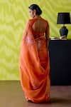 Shop_Deep Thee_Orange Organza, Silk Embroidery, Applique Sweetheart Neck Rust Saree Set _at_Aza_Fashions