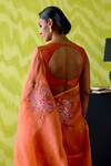 Buy_Deep Thee_Orange Organza, Silk Embroidery, Applique Sweetheart Neck Rust Saree Set _Online_at_Aza_Fashions