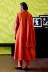Shop_Deep Thee_Orange Chanderi, Organza Sequins Round Neck Rust A-line Kurta Set _at_Aza_Fashions