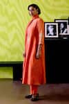 Buy_Deep Thee_Orange Chanderi, Organza Sequins Round Neck Rust A-line Kurta Set _Online_at_Aza_Fashions