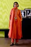 Buy_Deep Thee_Orange Chanderi, Organza Sequins Round Neck Rust A-line Kurta Set _at_Aza_Fashions
