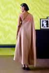 Shop_Deep Thee_Beige Chanderi Cut Work, Zari One Shoulder Mocha Dress _at_Aza_Fashions