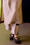 Deep Thee_Brown Chanderi, Organza Embroidery, Applique Mocha Straight Kurta And Pant Set _Online_at_Aza_Fashions