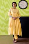 Buy_Deep Thee_Yellow Chanderi Cut Work, Embroidery Round Neck Buttercup Anarkali Set _at_Aza_Fashions