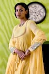 Deep Thee_Yellow Chanderi Cut Work, Embroidery Round Neck Buttercup Anarkali Set _Online_at_Aza_Fashions