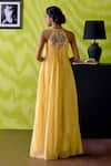 Shop_Deep Thee_Yellow Chanderi Embroidery, Zari Halter Neck Buttercup Dress _at_Aza_Fashions