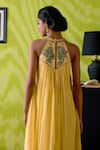 Buy_Deep Thee_Yellow Chanderi Embroidery, Zari Halter Neck Buttercup Dress _Online_at_Aza_Fashions