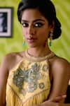 Deep Thee_Yellow Chanderi Embroidery, Zari Halter Neck Buttercup Dress _at_Aza_Fashions