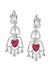 Shop_Samyukta Singhania_Red Ruby American Diamond Earrings _at_Aza_Fashions