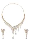 Shop_Nazaakat By Samara Singh_White Gold American Diamond Necklace And Earring Set _at_Aza_Fashions